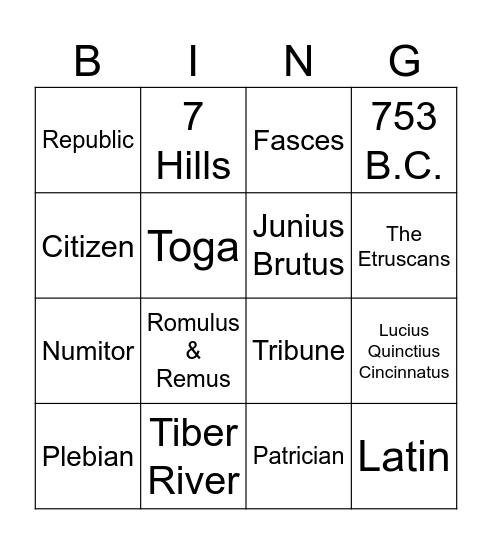 Week 1 Bingo Card