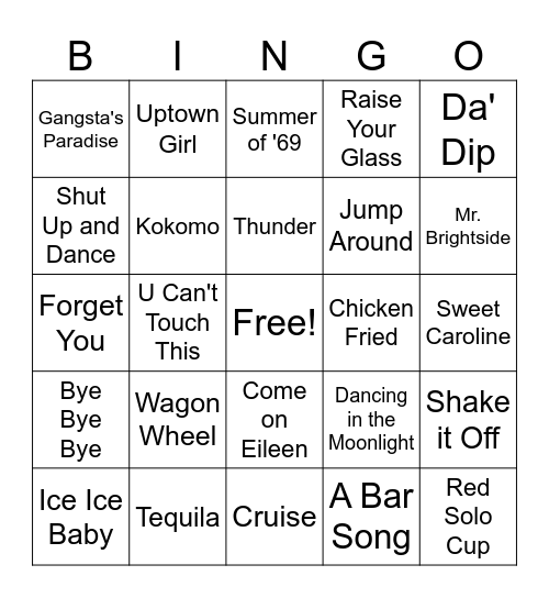 Favorite Sing Alongs Bingo Card