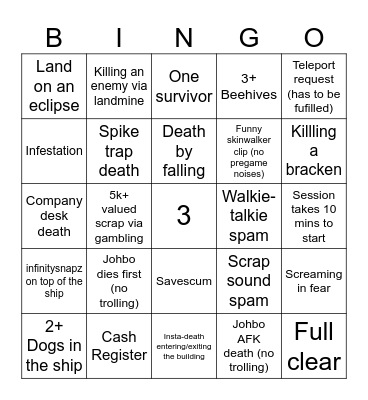 Modded Lethal Bingo Card