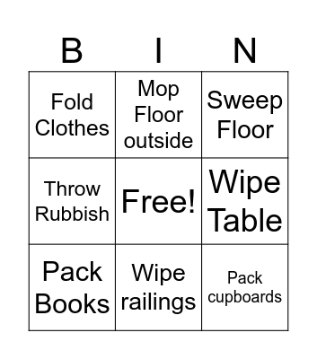 Classroom Chores Helper Bingo Card