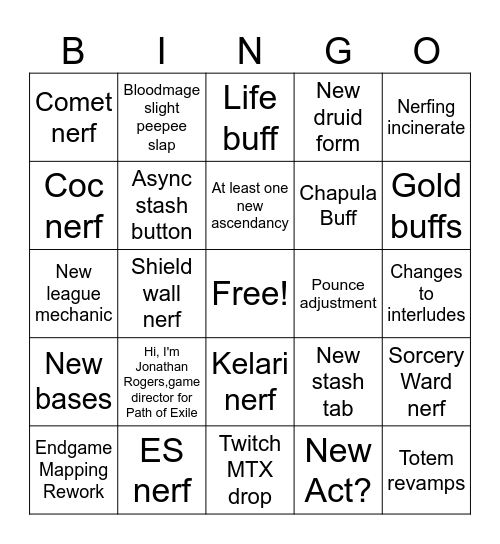 PoE 0.50 announce Bingo Card