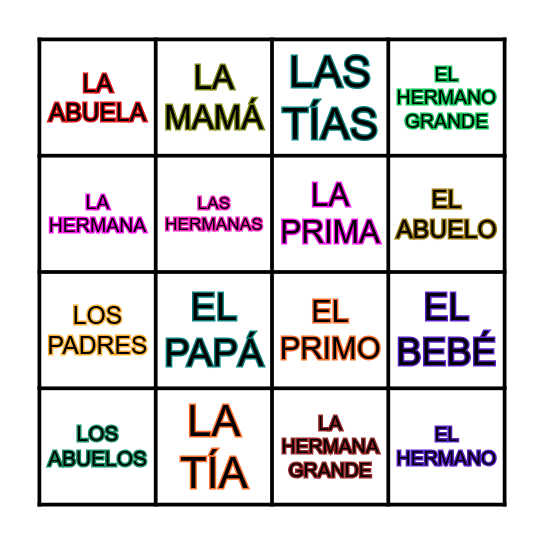 LA FAMILIA Bingo Card