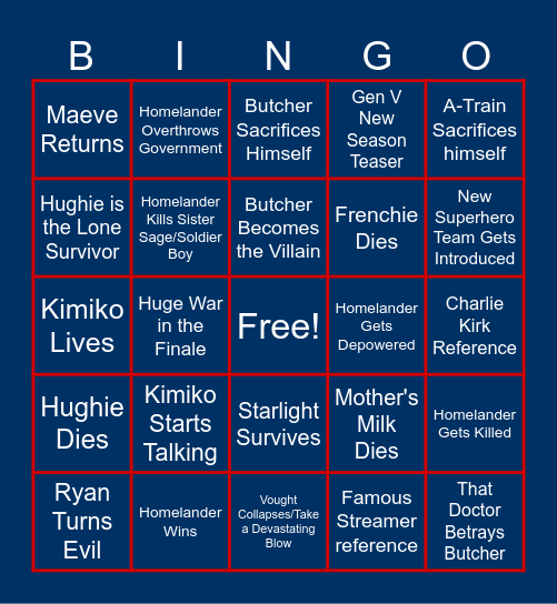 The Boys Bingo Card