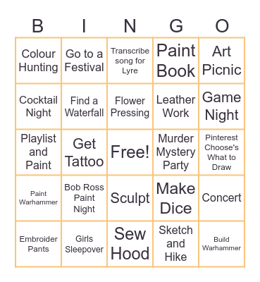 Summer Bingo Card