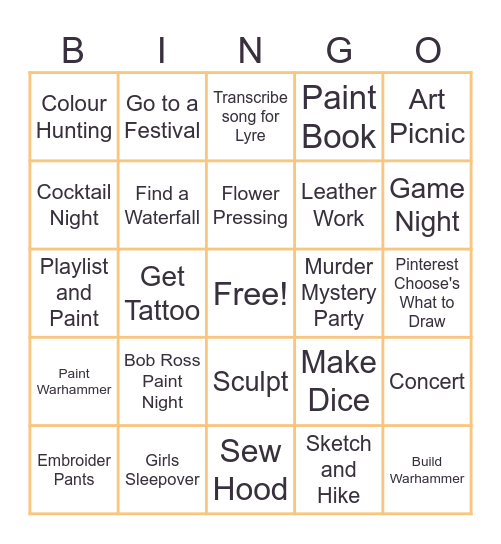 Summer Bingo Card