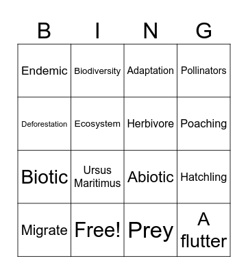 Wildlife Bingo Card
