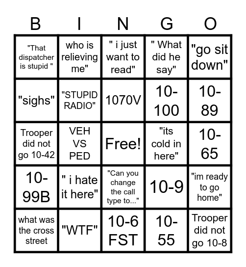 WHAT TROOPERS AND COWORKERS SAY Bingo Card