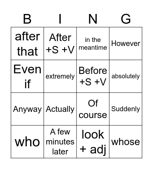 Tell a story link words Bingo Card