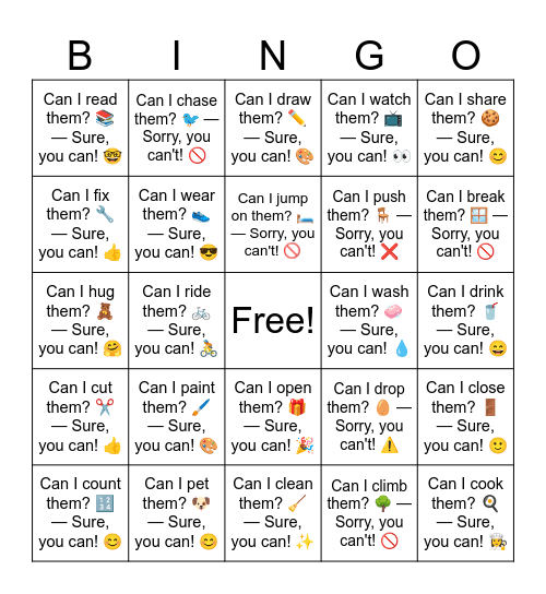 B3 L8 Can I cook them? 🍳 — Sure, you can! 👩‍🍳 Bingo Card
