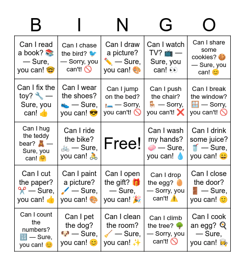 B6 L8 Can I read a book? 📚 — Sure, you can! 🤓 Bingo Card