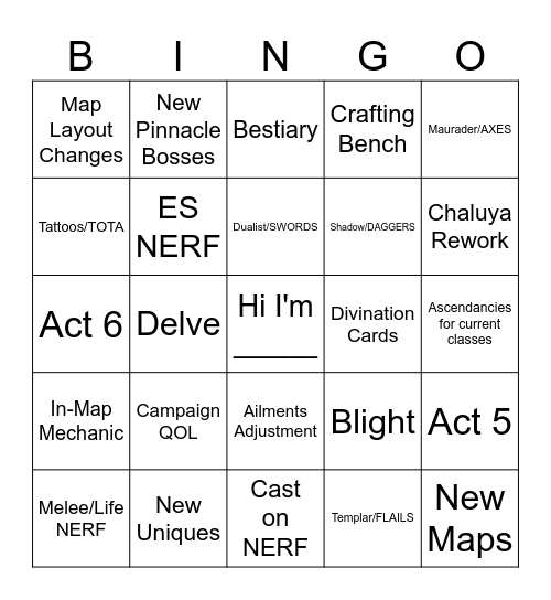 POE2 0.5 COPE BINGO Card