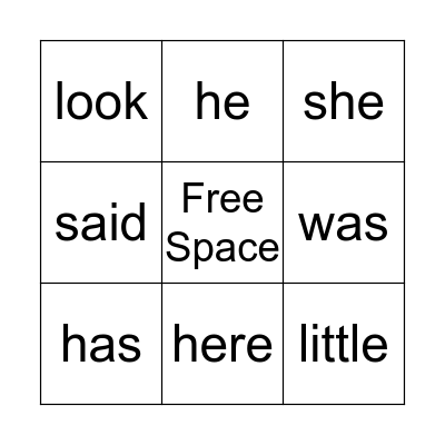 Sight Word BINGO Card