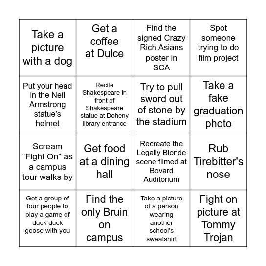 USC Bingo Card