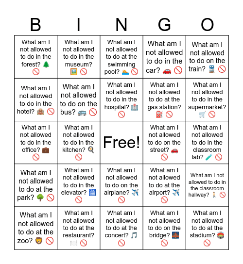 B16 L4 What am I not allowed to do in the car? 🚗 🚫 Bingo Card