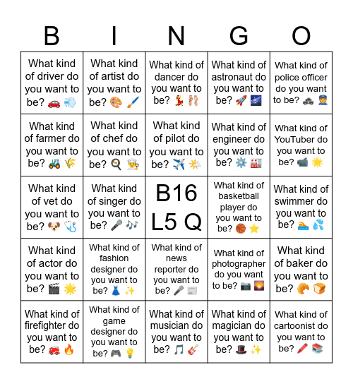 B16 L5 Q What kind of astronaut do you want to be? 🚀 🌌 Bingo Card