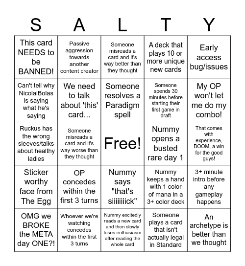 MTG early access content creator shenanigans Bingo Card