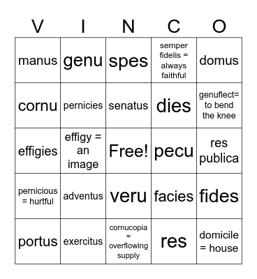 4th & 5th Declension Nouns Bingo Card