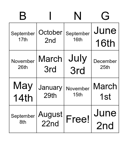 Untitled Bingo Card