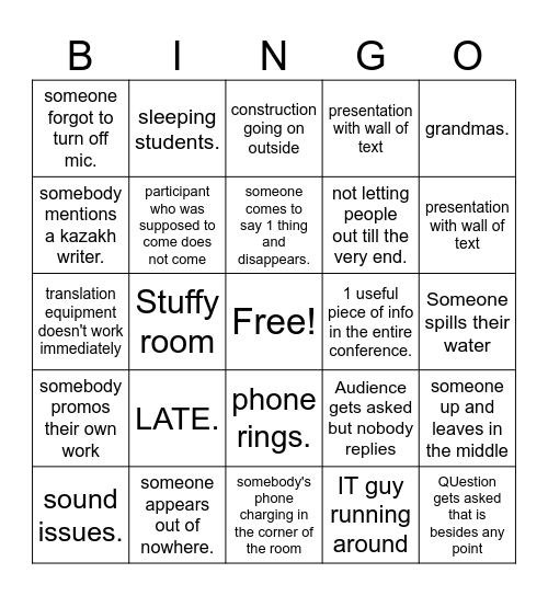 Uni Bingo Card