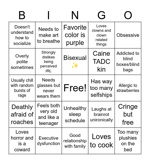Gabby the Clown Bingo Card