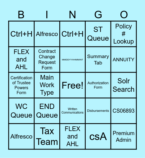 Systems 101 PRM Bingo Card