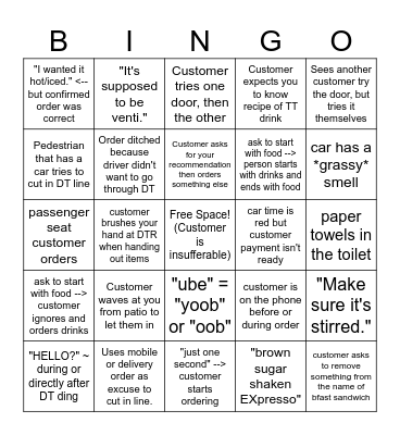 Cafe is closed Bingo Card