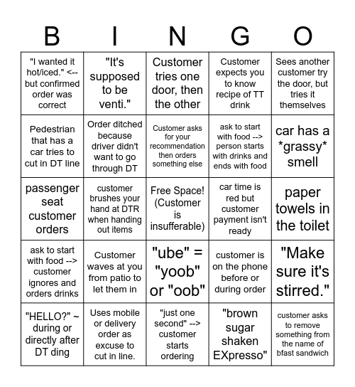Cafe is closed Bingo Card