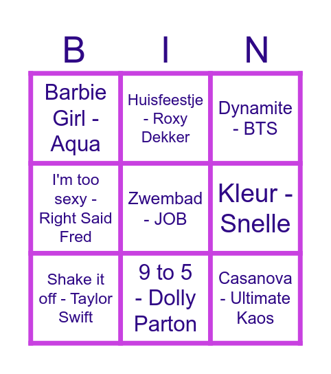 Parade Music Bingo Card
