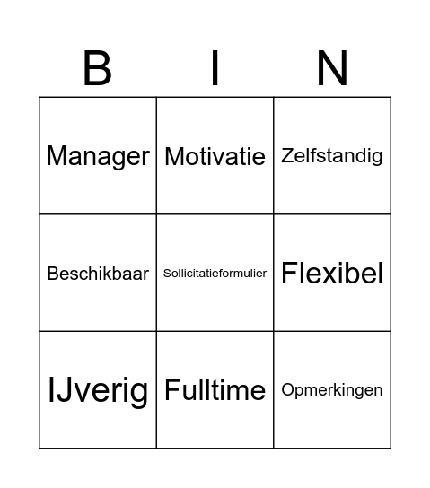 Werk Bingo Card