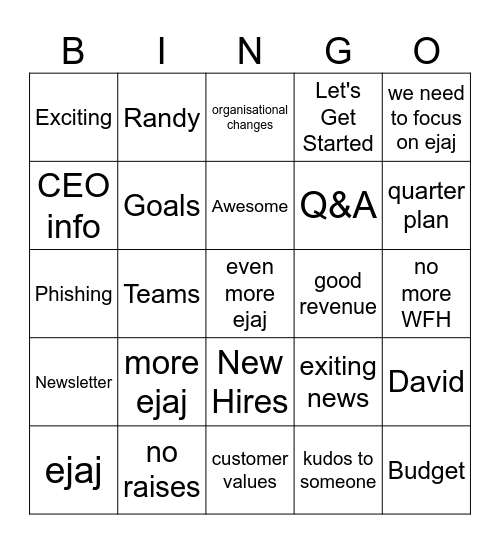 Town Hall Bingo Card
