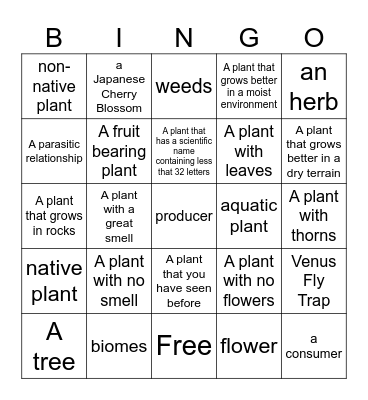 Botanical Gardens Bingo Card