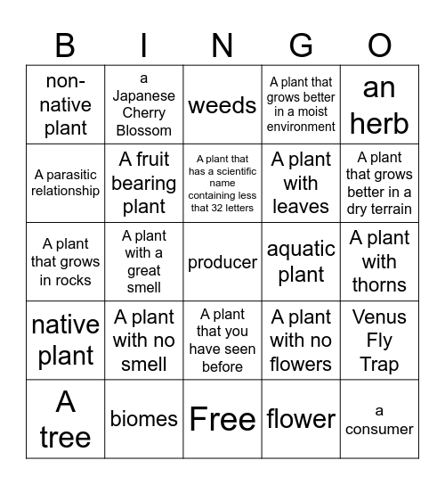 Botanical Gardens Bingo Card