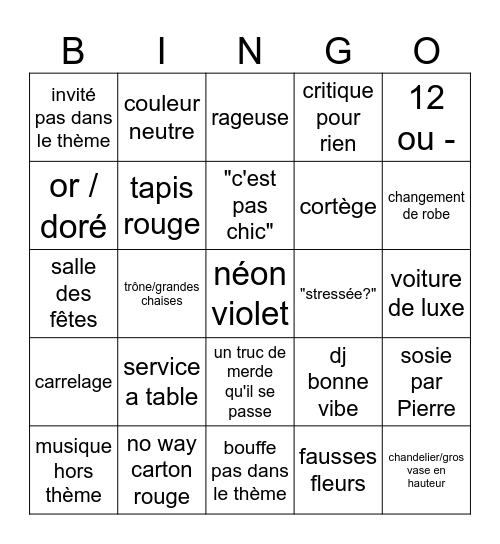 chic bling bling / 30k / 200 Bingo Card
