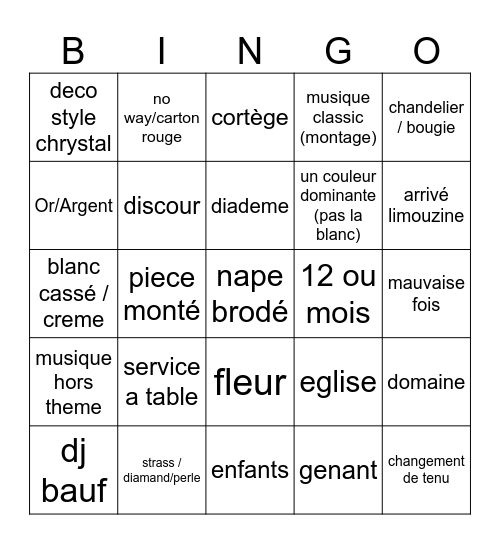 chic bling bling ,200 invité 30 000k Bingo Card