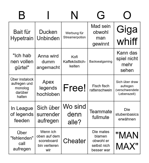 Max Bingo Card