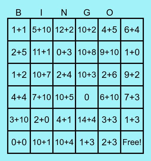 Spelend leren +tot 20 Bingo Card