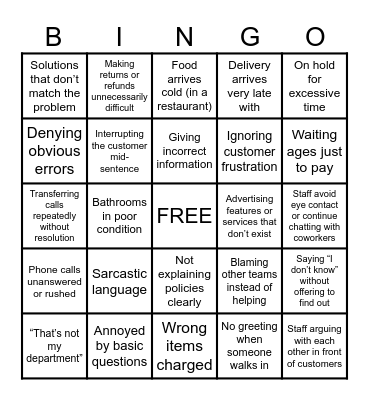 Bad customer service Bingo Card