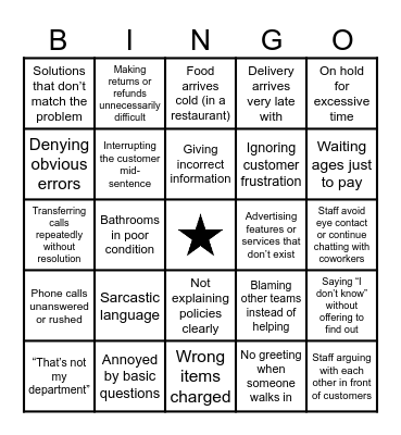 Bad customer service Bingo Card