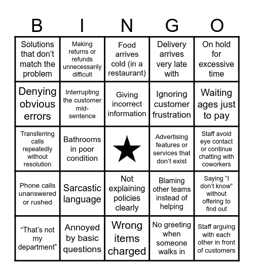 Bad customer service Bingo Card