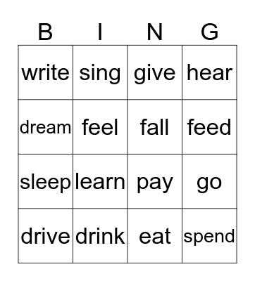 Past Simple Bingo Card