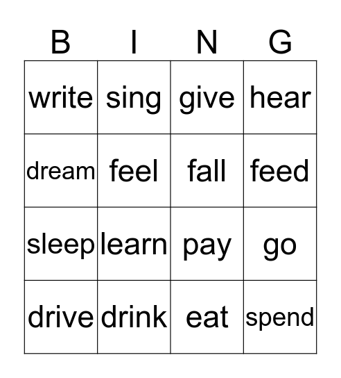Past Simple Bingo Card