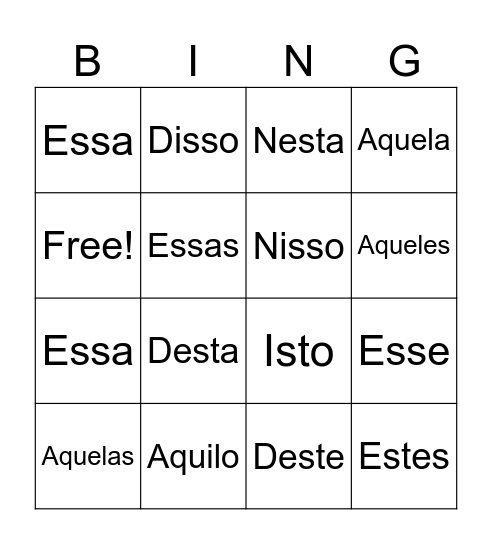 Pronomes demonstrativos Bingo Card