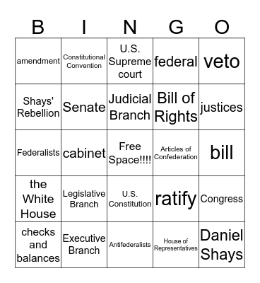 U.S. Government Bingo Card