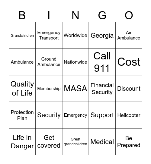 Emergency Bingo Card