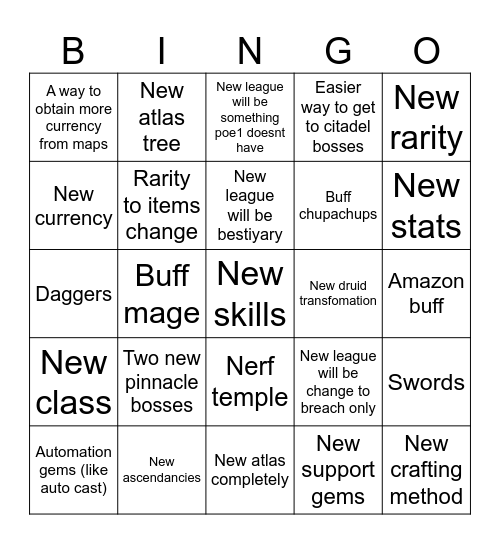 POE2 Bingo Card