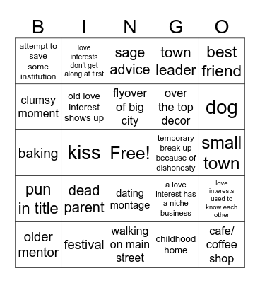 Chick Flick Bingo Card