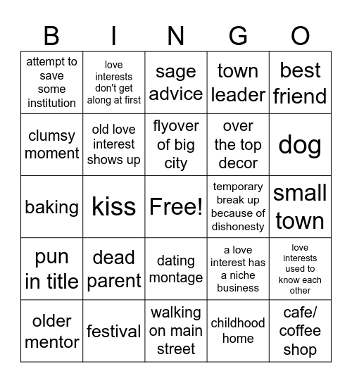 Chick Flick Bingo Card