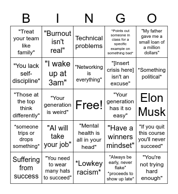 Executive CEO Course Bingo Card