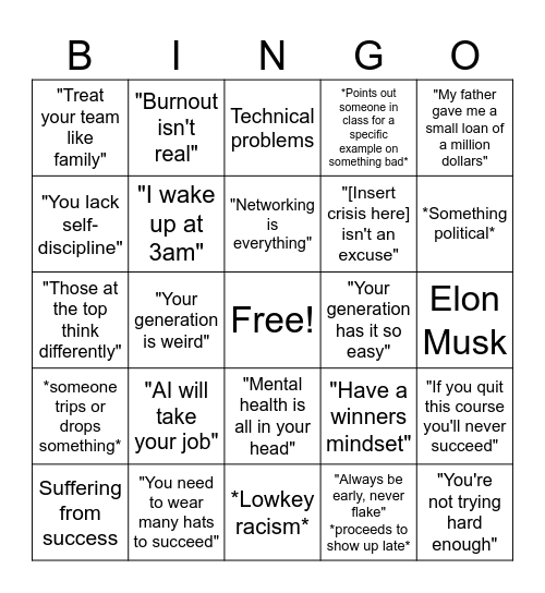 Executive CEO Course Bingo Card