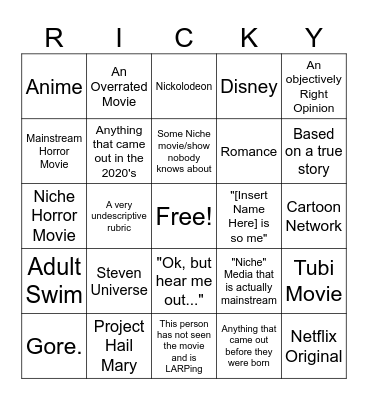 My name is Ricky and I like to sing mimimi Bingo Card
